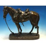 AFTER CARL KAUBA (1865-1922), A BRONZED COMPOSITION FIGURE OF A CAVALRY OFFICERS HORSE HARNESSED