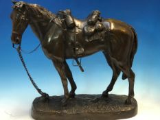 AFTER CARL KAUBA (1865-1922), A BRONZED COMPOSITION FIGURE OF A CAVALRY OFFICERS HORSE HARNESSED