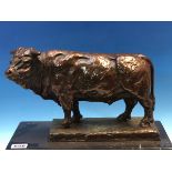 MARSHALL MITCHELL, HIS 1985 LIMITED EDITION 19/30 BRONZE FIGURE OF A BULL STANDING FOUR SQUARE ON