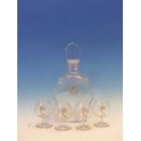 A BACCARAT NAPOLEON BRANDY DECANTER AND FOUR GLASSES, EACH ETCHED AND GILT WITH A CROWNED N