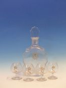 A BACCARAT NAPOLEON BRANDY DECANTER AND FOUR GLASSES, EACH ETCHED AND GILT WITH A CROWNED N