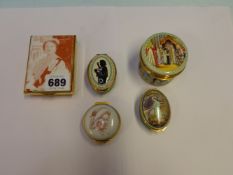 FIVE BOXED HALCYON DAYS ENAMEL BOXES CELEBRATING THE QUEEN MOTHER, ALL WITH CERTIFICATES AND FOUR