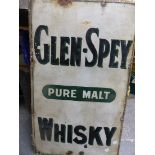 A VINTAGE ENAMEL ADVERTISING SIGN "GLEN-SPEY WHISKEY" 77CM H X 42 CM