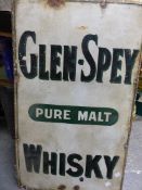 A VINTAGE ENAMEL ADVERTISING SIGN "GLEN-SPEY WHISKEY" 77CM H X 42 CM