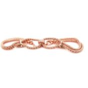 A SILVER AND ROSE GOLD PLATED FANCY LINK SYNTHETIC SPINEL SET BRACELET. LENGTH 20cms PLUS AN