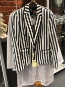 A ROCOCO DESIGNER BLUE AND WHITE STRIPE LADIES BLAZER SIZE XL STATED BUT APPEARS SMALLER, TOGETHER