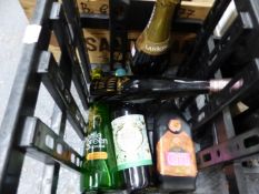 CHAMPAGNES, FORTIFIED WINES AND LIQUEURS, THREE VARIOUS BOTTLES OF CHAMPAGNE, ONE OF APPLE BRANDY,