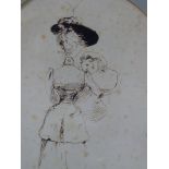 ATTRIBUTED TO HENRY TONKS (1862-1937) THE YOUNG MOTHER. OVAL PEN AND INK DRAWING, INSCRIBED VERSO.