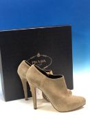 A PAIR OF PRADA CALZATURE DONNA, SCAMOSCIATO GREY SUEDE ANKLE BOOTS, SIZE 39, UK 6, WITH DUST BAGS