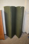 VINTAGE FOUR-FOLD GREEN UPHOLSTERED SCREEN, 172CM HIGH