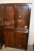 MAHOGANY DISPLAY CABINET WITH GLAZED TOP AND CUPBOARD BASE, 90CM WIDE