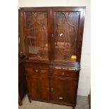 MAHOGANY DISPLAY CABINET WITH GLAZED TOP AND CUPBOARD BASE, 90CM WIDE