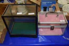 GLASS JEWELLERY BOX AND FURTHER GLASS DISPLAY CASE
