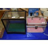 GLASS JEWELLERY BOX AND FURTHER GLASS DISPLAY CASE