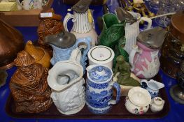 QUANTITY OF CERAMIC ITEMS INCLUDING A NUMBER OF RELIEF MOULDED JUGS AND ORIENTAL CHARACTERS