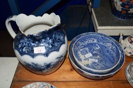 LARGE VICTORIAN WATER JUG AND TWO BOWLS IN THE SPODE ITALIAN PATTERN