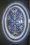 LARGE 19TH CENTURY MEAT DISH WITH GRECIAN DESIGN IN BLUE AND WHITE