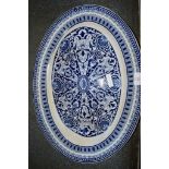 LARGE 19TH CENTURY MEAT DISH WITH GRECIAN DESIGN IN BLUE AND WHITE