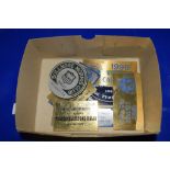 BOX CONTAINING VINTAGE CAR RALLY BADGES