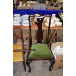 QUEEN ANNE STYLE HIGH BACK DINING CHAIR WITH GREEN SEAT