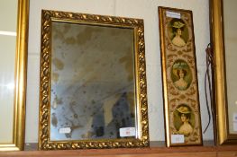 PRINT OF GEORGIAN LADIES IN WOODEN GILT FRAME AND A MIRROR