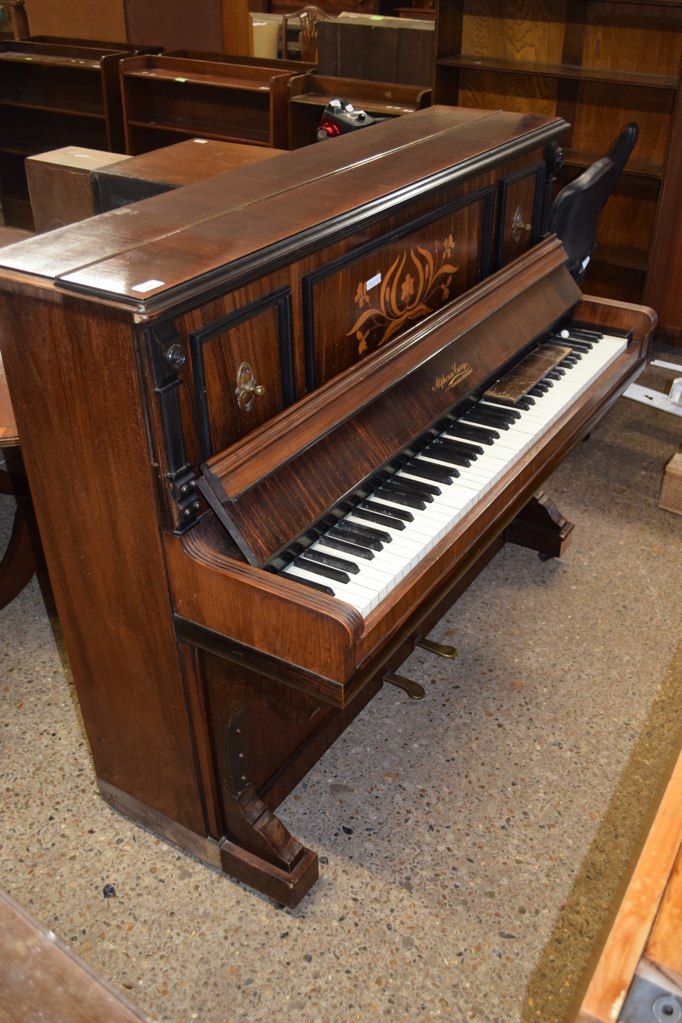 INLAID UPRIGHT PIANO BY ALPHONSE CARY, 138CM WIDE