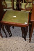 NEST OF THREE GLASS TOP REPRODUCTION TABLES, LARGEST 47CM WIDE