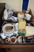 TWO BOXES OF VARIOUS CERAMIC ITEMS INCLUDING MOTTO WARE AND COMMEMORATIVE WARES