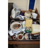 TWO BOXES OF VARIOUS CERAMIC ITEMS INCLUDING MOTTO WARE AND COMMEMORATIVE WARES