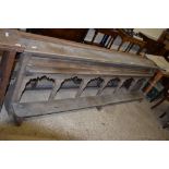 VINTAGE LIGHT OR LIMED OAK CHURCH KNEELER/BOOKREST, 276CM LONG