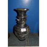 ORIENTAL METAL VASE WITH SINUOUS DRAGON IN RELIEF