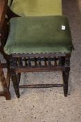 LATE 19TH CENTURY GREEN UPHOLSTERED FOOT STOOL, 38CM WIDE