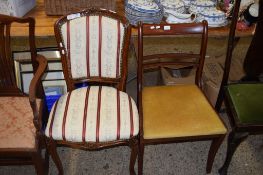 REPRODUCTION REGENCY STRIPE UPHOLSTERED SIDE CHAIR AND A FURTHER MODERN DINING CHAIR