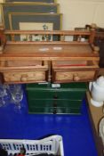 WOODEN GREEN PAINTED JEWELLERY BOX AND OTHER ITEMS