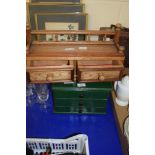 WOODEN GREEN PAINTED JEWELLERY BOX AND OTHER ITEMS