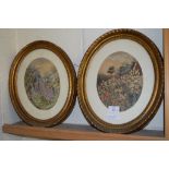 TWO PICTURES OF FLOWERS IN OVAL GILT FRAMES