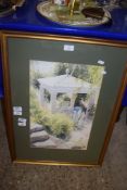 WATERCOLOUR OF A GARDEN SCENE AND GAZEBO