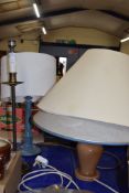PAIR OF TABLE LAMPS, ONE WITH SHADE