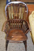 OAK STICK BACK SOLID SEAT KITCHEN ARMCHAIR