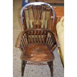 OAK STICK BACK SOLID SEAT KITCHEN ARMCHAIR