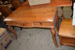 REPRODUCTION VARNISHED PINE THREE DRAWER HALL TABLE, 120CM WIDE