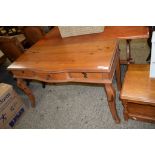 REPRODUCTION VARNISHED PINE THREE DRAWER HALL TABLE, 120CM WIDE