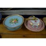 MUFFIN DISH MADE BY SPODE FOR T G GOODE, TOGETHER WITH A 19TH CENTURY ENGLISH PORCELAIN TAZZA AND