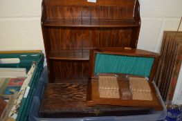 BOX CONTAINING TWO SMALL WOODEN BOXES AND SMALL WOODEN RACK