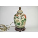 Lamp modelled with a Chinese porcelain large ginger jar and cover with crackle effect and