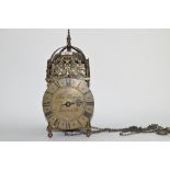 19th century brass lantern clock, signed for Thos Moore Ipswich, height approx 37cm