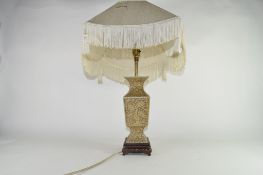 Lamp, with Chinese style pottery base with floral decoration