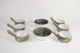 Group of Denby small dishes decorated by Glyn College with vegetables and fruit (8)