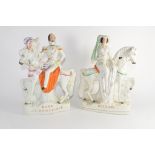 Two Staffordshire figures of The Duke and Duchess of Cambridge on horseback, 36cm high (2)