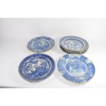 Quantity of ten blue and white decorated plates including Copeland Spode Italian pattern and